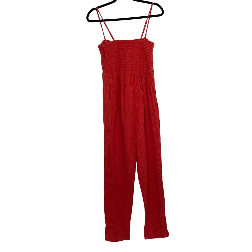 Anthropologie Saturday Sunday Red Isabel Tie Front Smocked Jumpsuit Size Medium‎